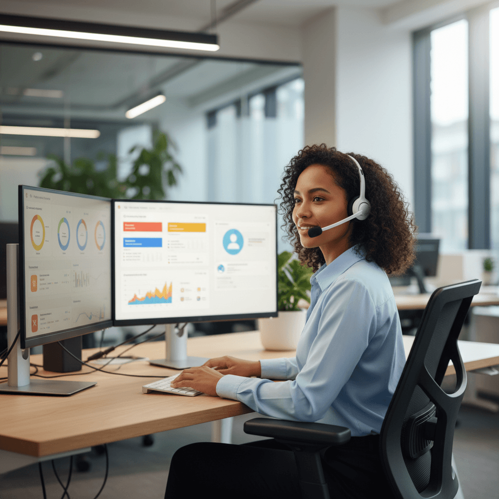 Business owner managing automated customer communications through integrated system